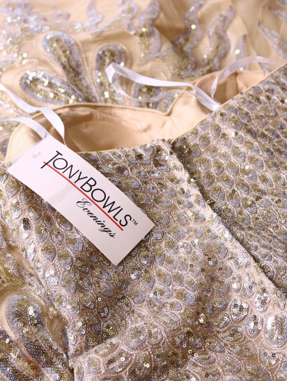 NWT Tony Bowls Gold Sequin Formal Gown Sz 10 Prom Wedding Pageant - Picture 7 of 16